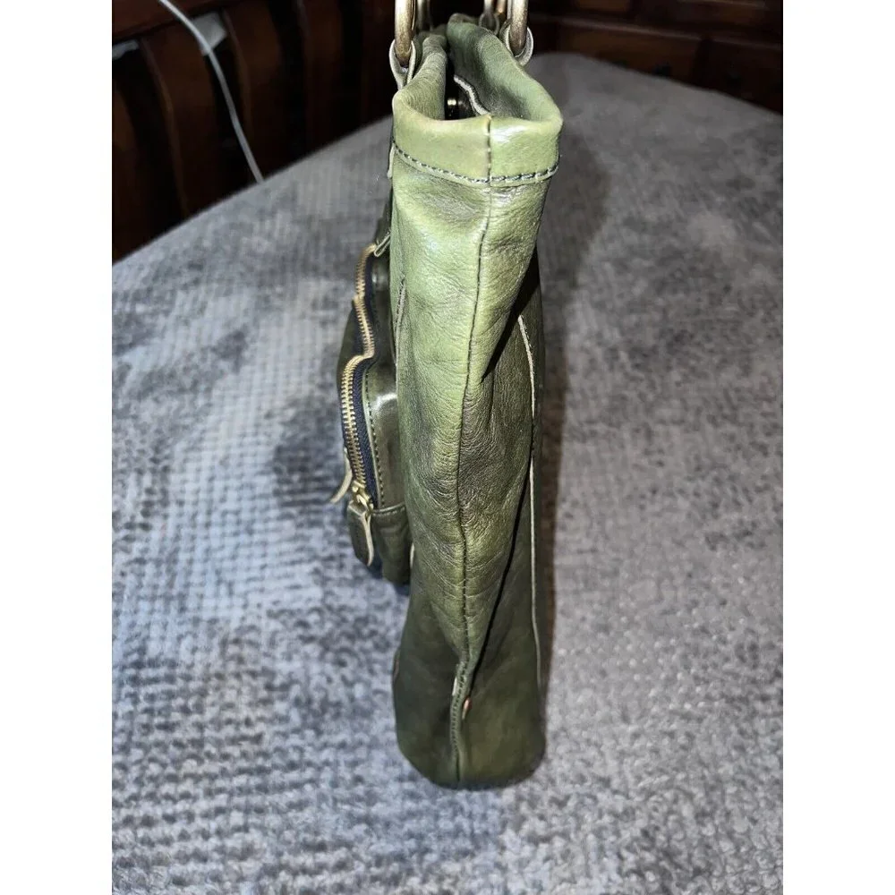 J. CREW Leather Jericho Large Olive Soft Leather Boho Tote Bag Purse Top Handle